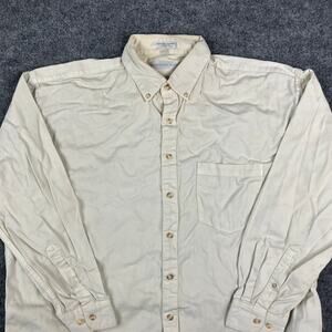 Geoffrey Beene Shirt Men's L Beige Long Sleeve Button-Up Cotton Dress Casual